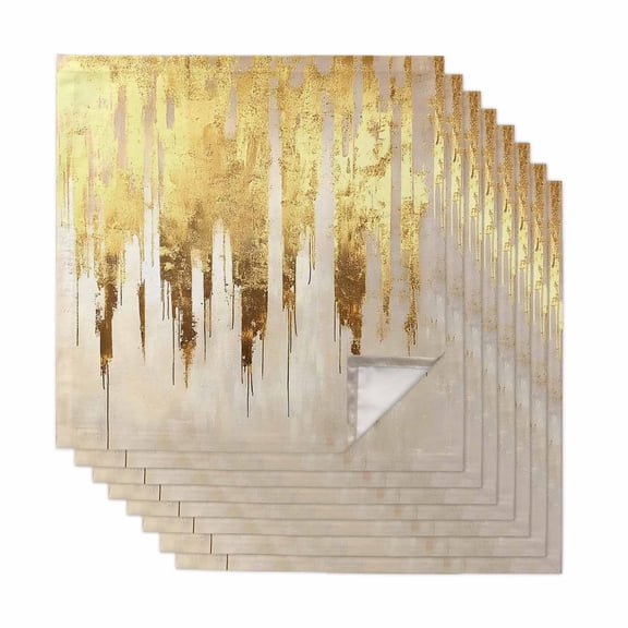 Abstract Gold Cloth Napkins, Modern Brush Luxury Strokes Artwork Washable and Reusable Dinner Napkins Set of 8, Table Napkin for Kitchen Party Birthday Wedding Hotel Housewarming 20"x20"
