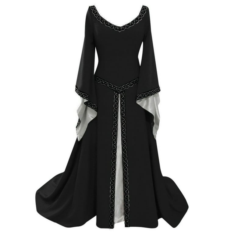 AXXD 1930s Dresses For Women,Pleated Fashion Sexy Long Sleeve V-Neck  Medieval Dress Floor Length Valentine Dress For Women - Walmart.com