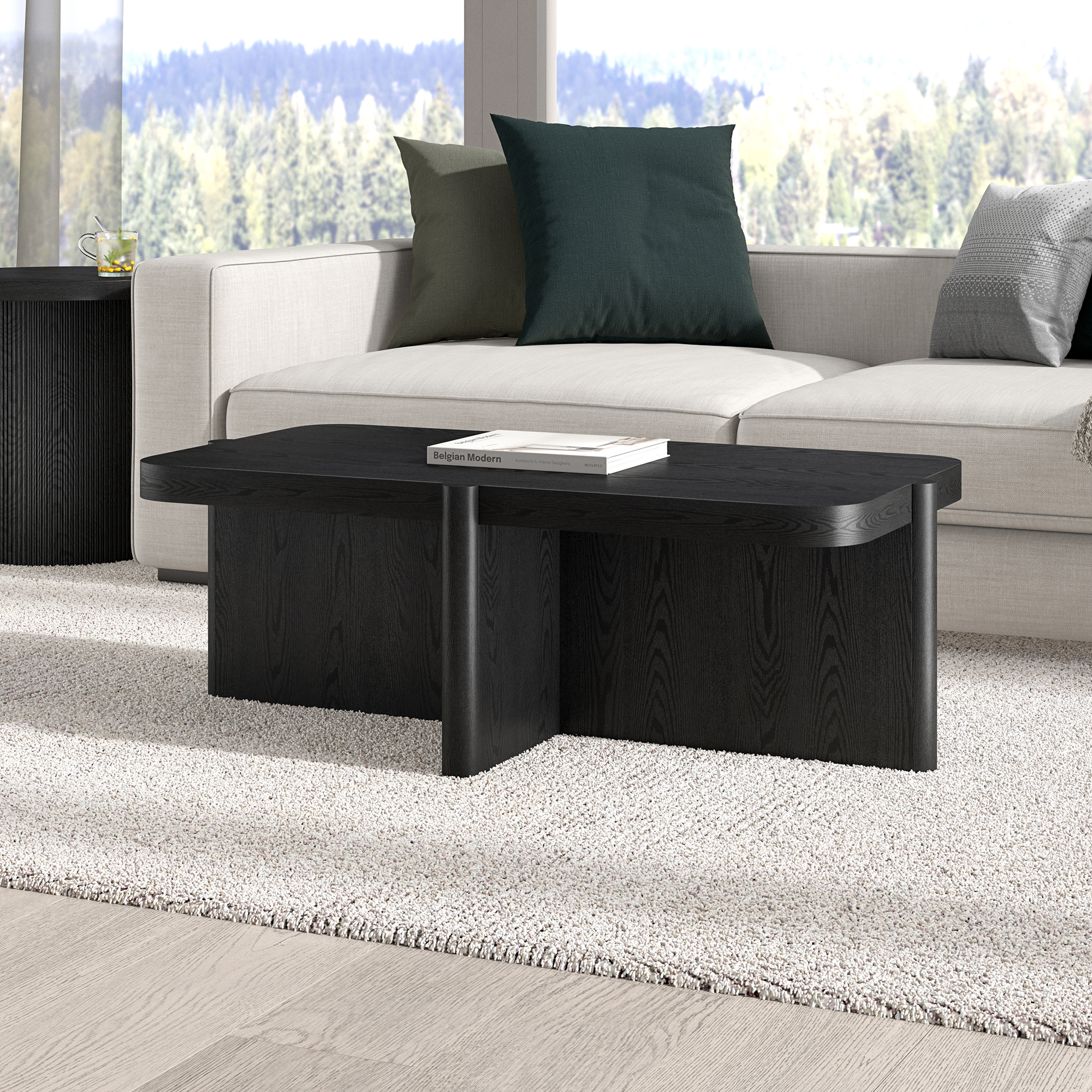 Evelyn&Zoe Modern/Contemporary 45" Wide Black Grain Coffee Table