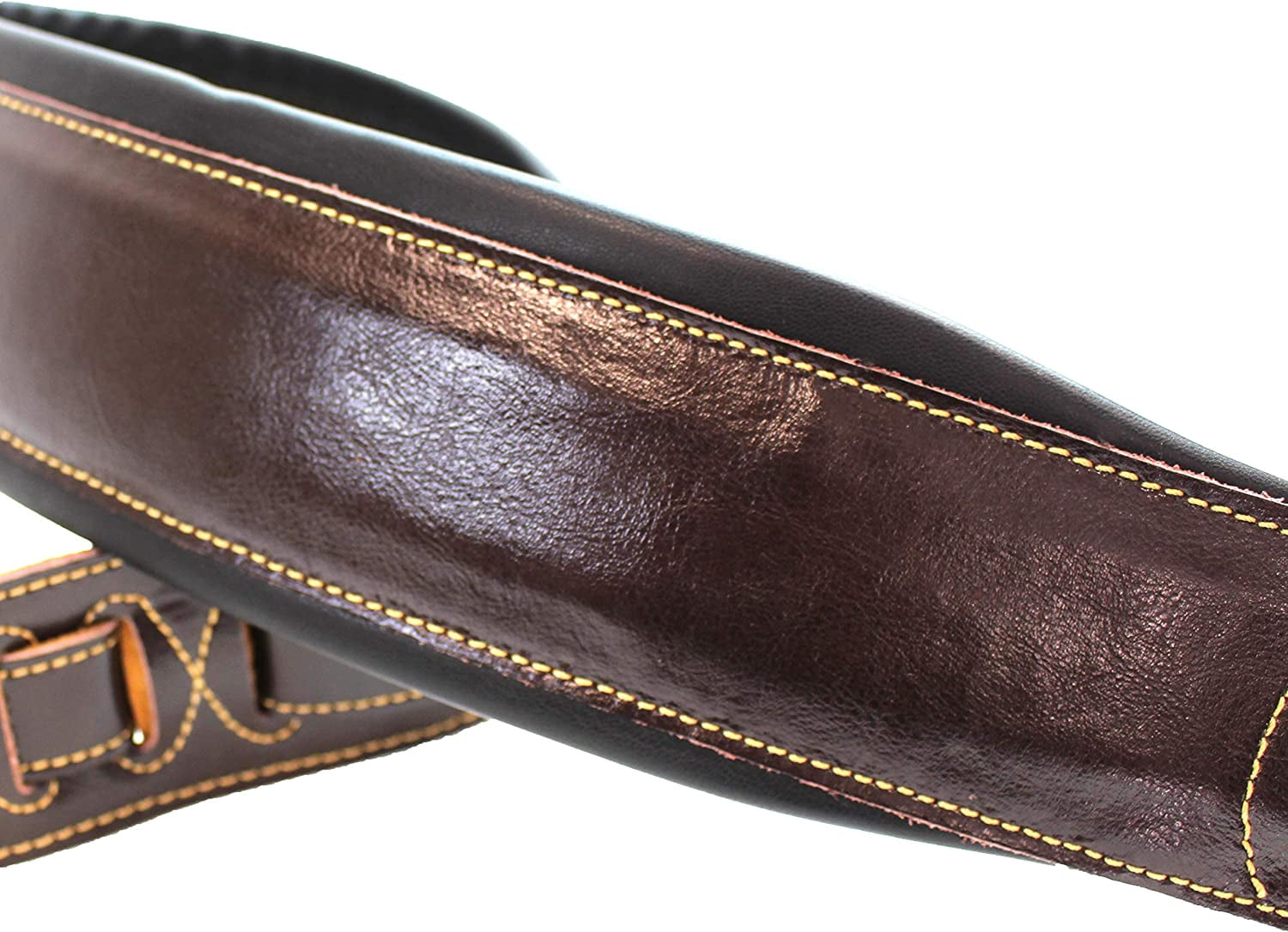 Walker & Williams C-22-BRN-XL Handmade Double Padded Premium Brown Signature Leather Guitar Strap XL For Acoustic, Electric, And Bass Guitars