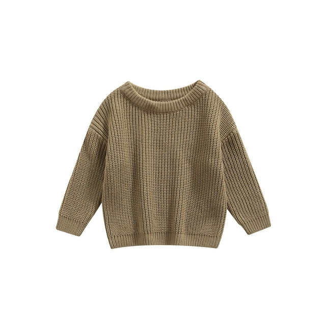 Faithtur Baby Solid Color O-neck Sweater, Loose Long Sleeve Knitted Pullover