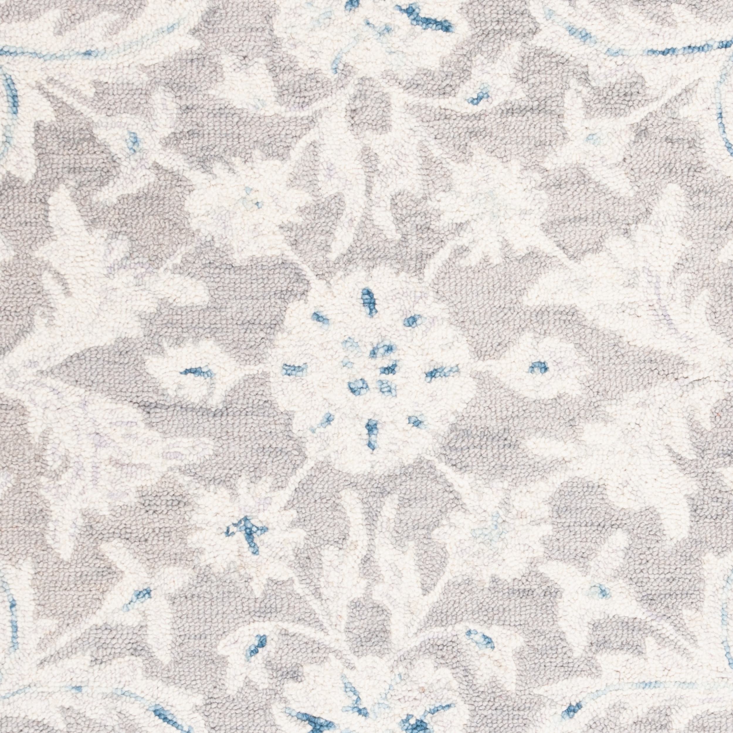 SAFAVIEH Micro-Loop Carl Floral Overdyed Wool Area Rug, Grey/Ivory, 5' x 5' Square