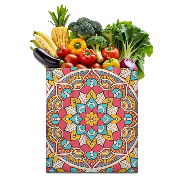 Sacred Symbolic Mandala Reusable Fabric Tote - Large Capacity Eco-Friendly Grocery Bag for Urban Commuters