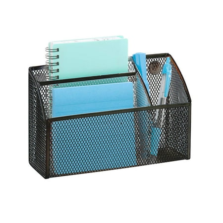 Mesh Metal Holder Pro Space Magnetic Storage Basket Metal Mesh Office Pencil Holder, 3 Compartments, Black ()