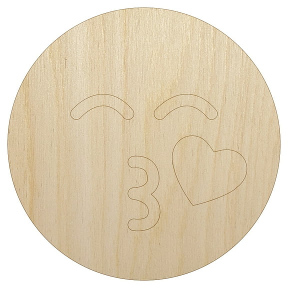 Kiss Face Heart Love Emoticon Wood Shape Unfinished Piece Cutout Craft DIY Projects - 6.25 Inch Size - 1/4 Inch Thick