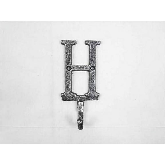 Hampton Nautical Rustic Silver Cast Iron Letter H Alphabet Wall Hook 6" - Metal Wall Hanging - C