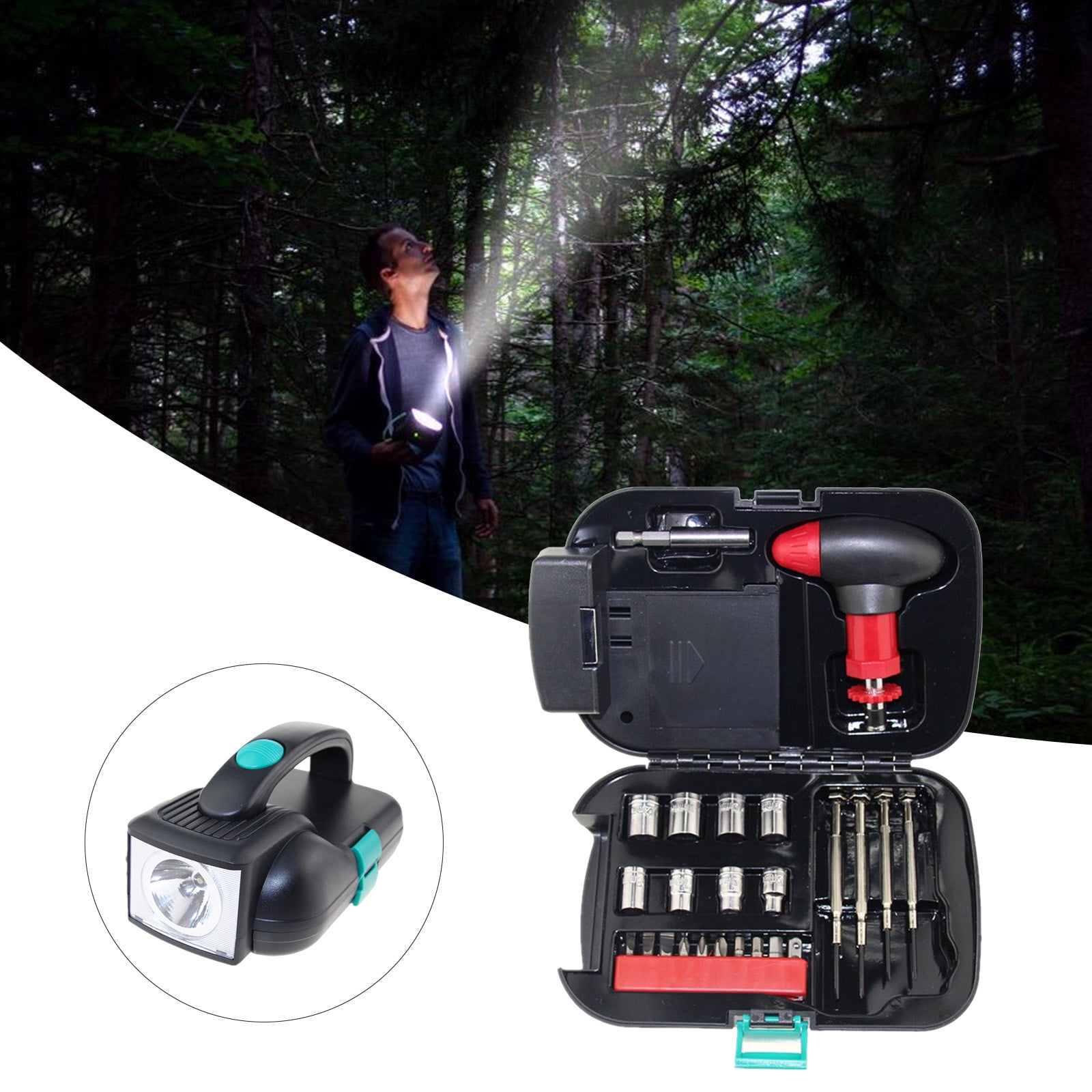 24-Piece Household Tool Kit with LED Flashlight, Mini Screwdriver Set, Ratchet Handle, Sockets & Watch Repair Tools for DIY Home Maintenance