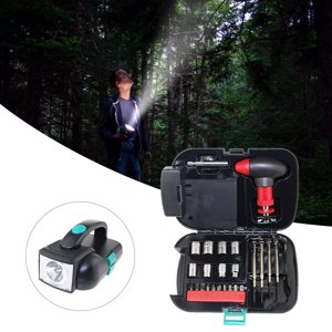 24-Piece Kit d'outils ménagers avec LED Lampe de poche, Mini Jeu de tournevis, poignée à cliquet, chaussettes & Outils de réparation de montres pour DIY Entretien à domicile