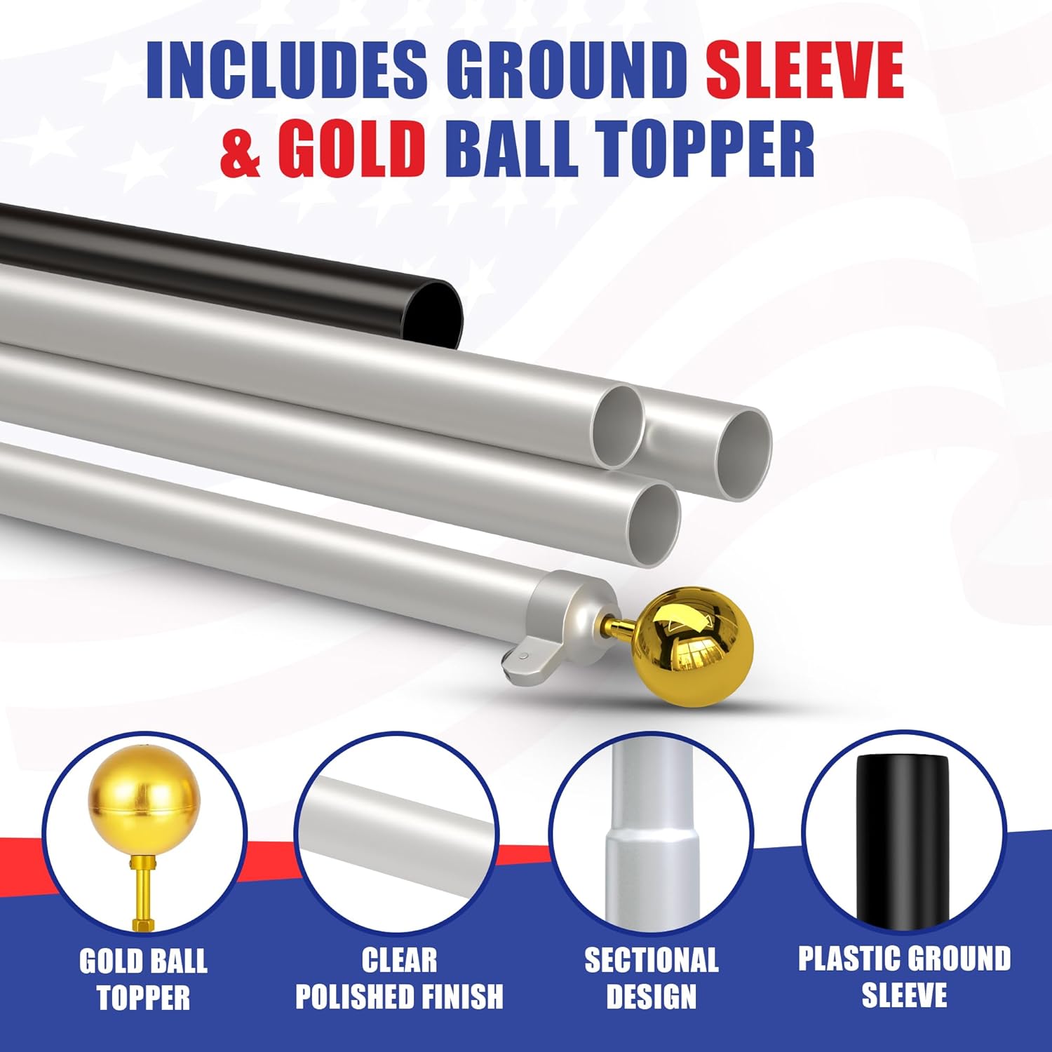 Super Tough USA-Made 25ft Heavy Duty Flag Pole for Outside House - Clear Anodized - Residential In-Ground Flagpole - 4-Section High-Grade Aluminum - Includes All Accessories
