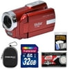 Vivitar DVR-508 HD Digital Video Camera Camcorder (Red) with 32GB Card + Case + Kit