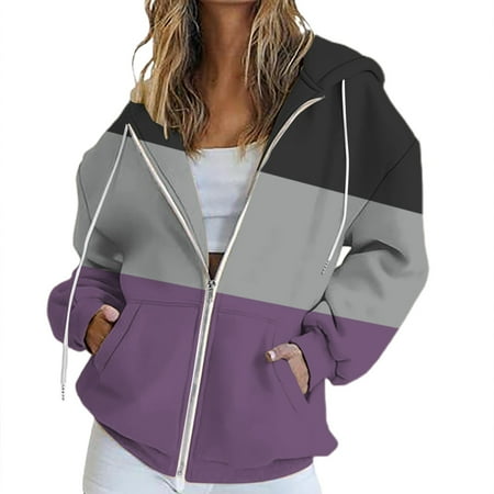 Blouses For Women Dressy Casual Fall Oversized Pocket Zipper Track Jacket Solid Color Long Sleeve Casual Sweatshirt Polyester Purple Womens Blouses Size 2Xl