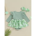 thumbnail image 4 of BABAMOON Newborn Baby Girls St. Patrick's Day Romper Dress Long Sleeve Clover Print Ruffle Jumpsuit with Headband Clothes, 4 of 9