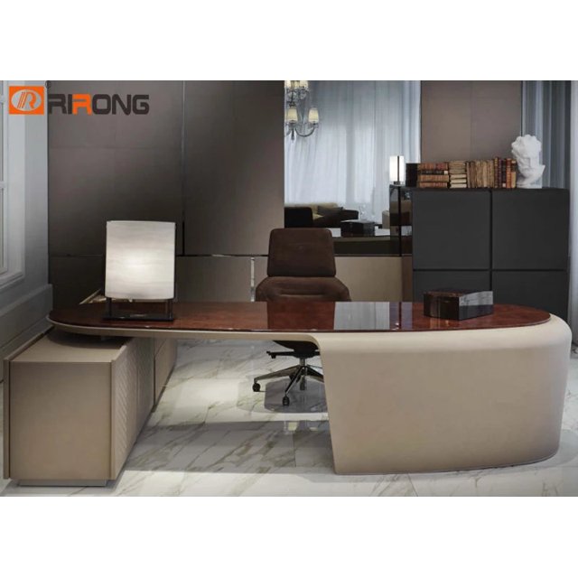 Italy Style Antique Luxury Home Study Office Furniture Executive Manager Boss Leather Customzied Office Table Desk With Cabinet My Lux Decor Round