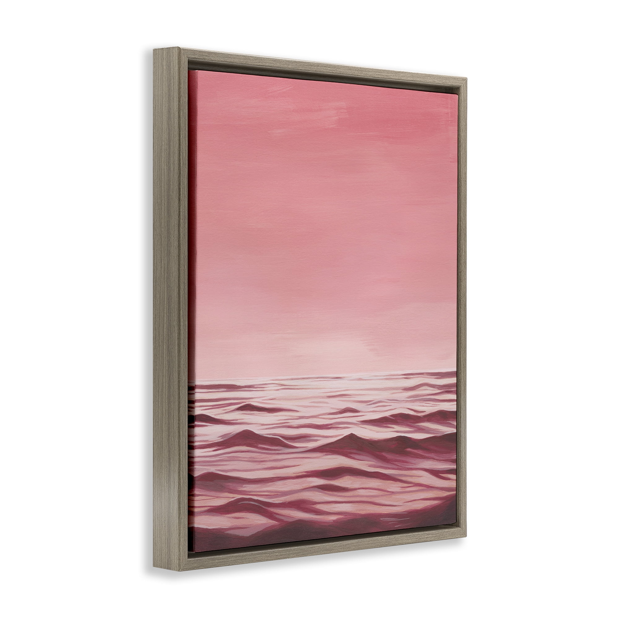 Stupell Industries Pink Sea Waves Coastal Painting Brown Floater Framed Canvas Art Print Wall Art, 25 x 31