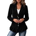 thumbnail image 6 of Cmtiyu Ruffled Jackets for Women Long Sleeve Lapel Button Down Black Corduroy Jacket Dressy Casual Lightweight Fall Jacket S-3XL, 6 of 7