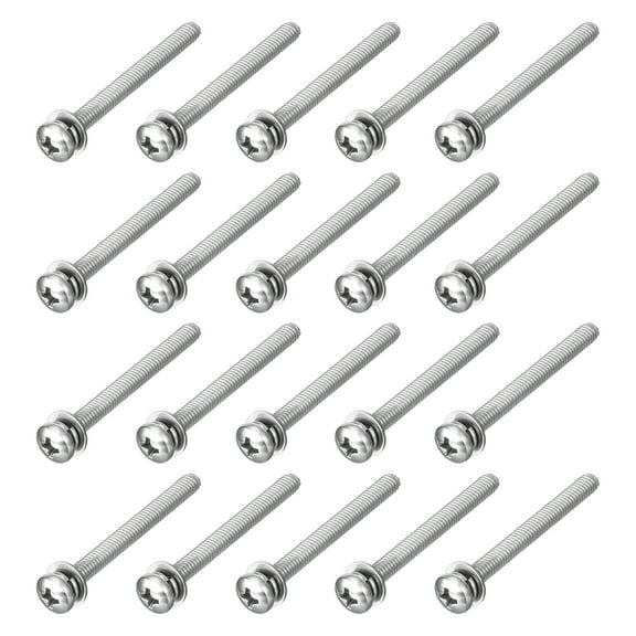 M4 x 40mm 304 Stainless Steel Phillips Pan Head Machine Screws Bolts Combine with Spring Washer and Plain Washers 20Pack
