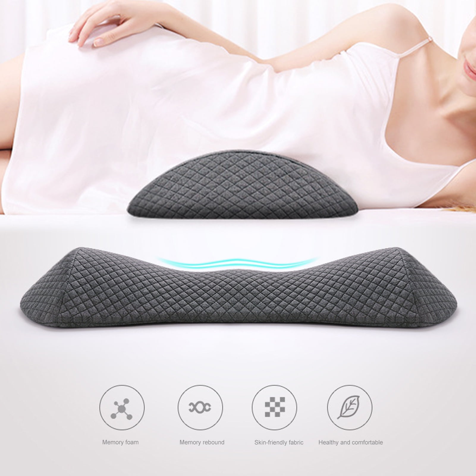 Pebbuoy Waist Pillow Memory Foam Lumbar Support Pillow Pressure-relieving Pregnant Waist Support Cushion for Home Bed