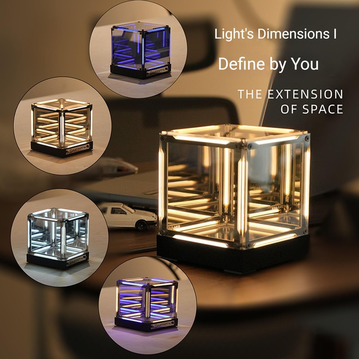 4D Infinite Space Abyss Lamp - Touch Dimming LED Hyper Cube, Rechargeable Wireless Night Light for Gaming Setup & Futuristic Room Décor (Blue, Stepless Dimming,1pics,X)