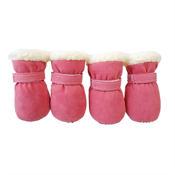 ELORIAH 4Pcs Dog Shoes Soft Suede Material Dog Booties Warm Fleece Lining Dog Boots & Paw Protectors Anti-Slip Sole Dog Rain Boots 4.5x4.0cm,Pink