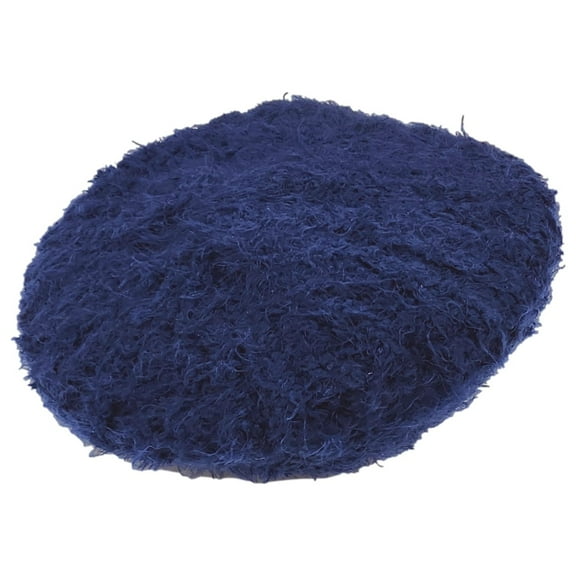 Women's Fuzzy Silky Navy Blue Beret Beanie Hat