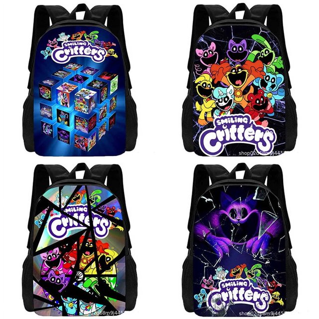 Mochilas escolares de juego de Critters sonrientes para niños y niñas, mochila de gran capacidad con estampado de dibujos animados, suministros para estudiantes, regalos de cumpleaños