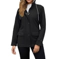 thumbnail image 2 of WTOBBY Women's Composite Velvet Windbreaker Jacket Long Sleeve Hooded Waterproof Rain Coat Solid Color Zip Up Fleece Lined Warm Outerwear for Hiking Travel,Black L, 2 of 8