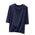 thumbnail image 1 of Timegard Hauts pour Femmes Col Rond Manches 3/4 Blouse Ample Confortable Décontractée Couleur Unie Pyjama Tee Hauts, 1 of 6
