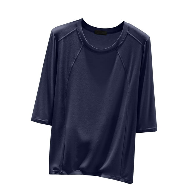 Timegard Hauts pour Femmes Col Rond Manches 3/4 Blouse Ample Confortable Décontractée Couleur Unie Pyjama Tee Hauts