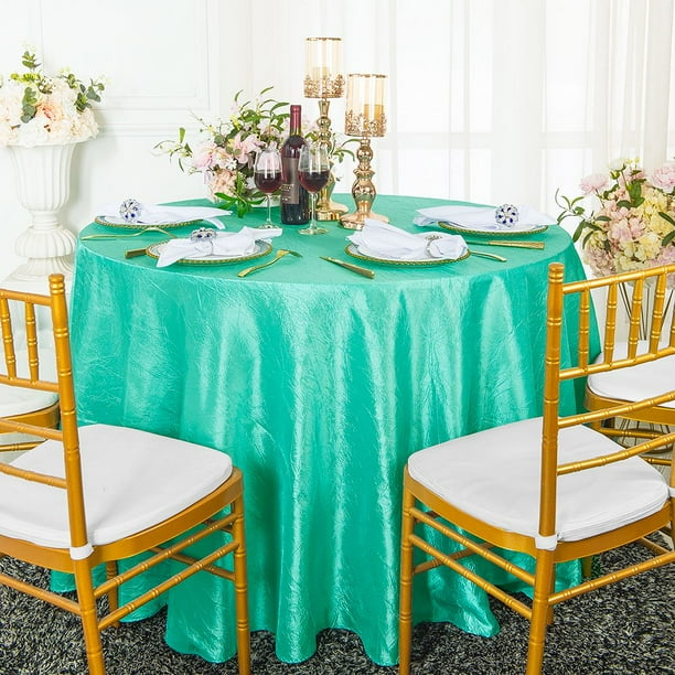 Wedding Linens Inc. 132" Round Crushed Taffeta Tablecloth Crinkle Taffeta Tablecloths Table