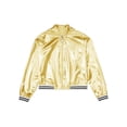 thumbnail image 5 of TiaoBug Kids Girls Sparkly Metallic Hip Hop Dance 2Pcs Outfits Long Sleeve Jacket Flared Pants Dancewear Gold 10, 5 of 7