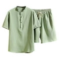 thumbnail image 2 of Lilgiuy Two-Piece Set Men's Short Sleeve Suit Button Pullover Linen Stand Collar T-Shirt Elastic Shorts Clearance Sales Winter Clothes for 2022, 2 of 5
