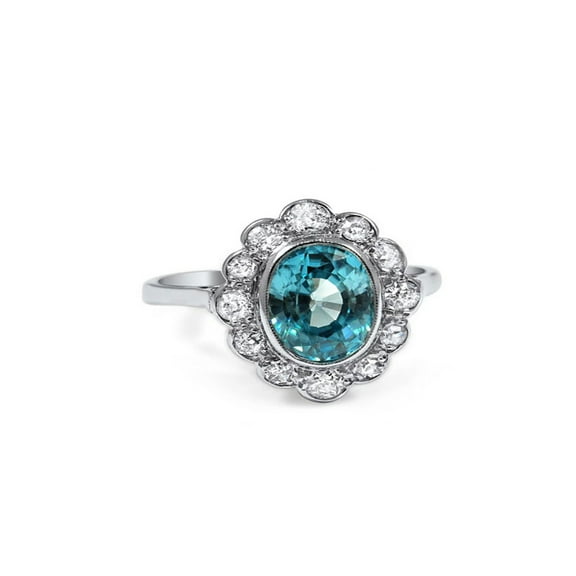 Aquamarine Diamond Halo Engagement Ring With 14kt Wjite Gold Over Silver 925, Sapphire Engagement Ring, Antique Ring, Gift For Her Jewelry