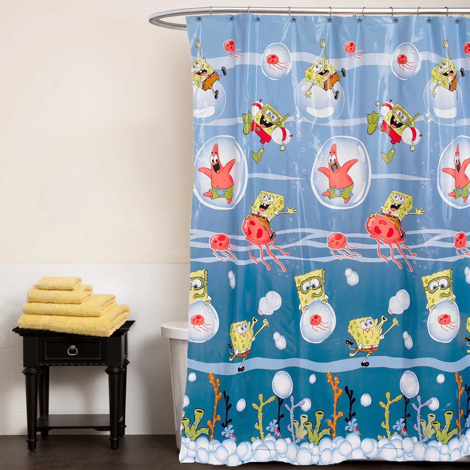 Sponge Bob Shower Curtain Waterproof Bath Curtains with 12 Hooks Bathroom Decor 