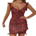 thumbnail image 3 of AMERTEER Femmes Y2K Robe à Volants Été Imprimé Floral Mini Robe Sans Manches V Cou Robe Bodycon Robes de Cocktail, 3 of 7
