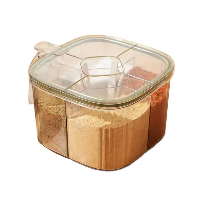 Tarro de condimentos de cocina con ranura para cuchara, organizador de sal y pimienta con múltiples compartimentos, caja de condimentos