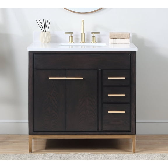 Tennant Brand 36" Modern Espresso/Wenge Bathroom Vanity with White Quartz Top