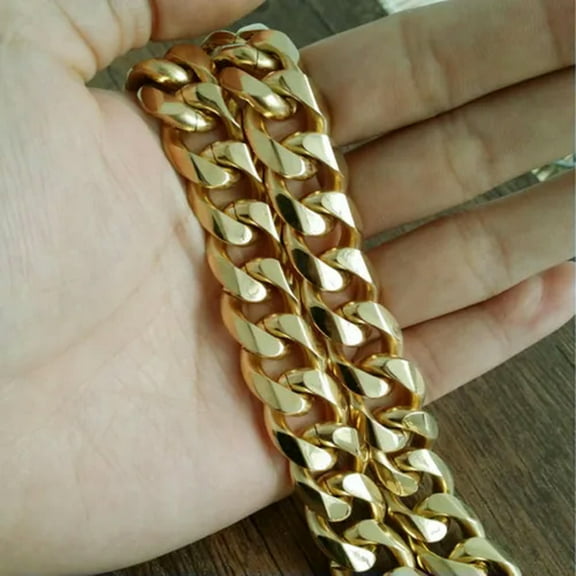15MM 316L Stainless Steel Heavy Link Gold Curb Cuban Chain Men Necklace 8-40"