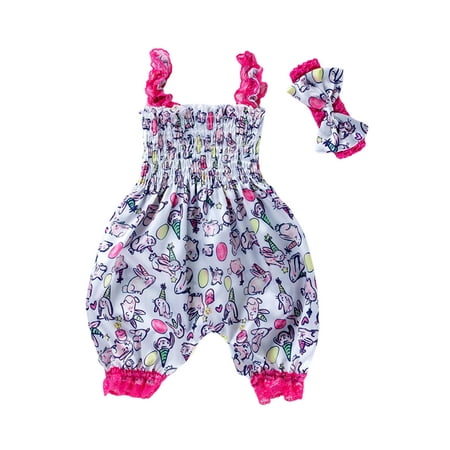 

Fullvigor Baby Girls Easter Outfits Bunny Romper One Piece Jumpsuit Headband 0-24 M