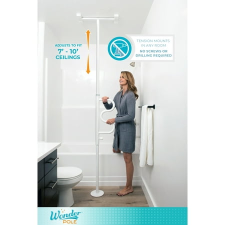 Stander Security Pole and Curve Grab Bar, Bathroom Safety Rail for Elderly, Tension Mounted Floor to Ceiling Transfer Pole, Black