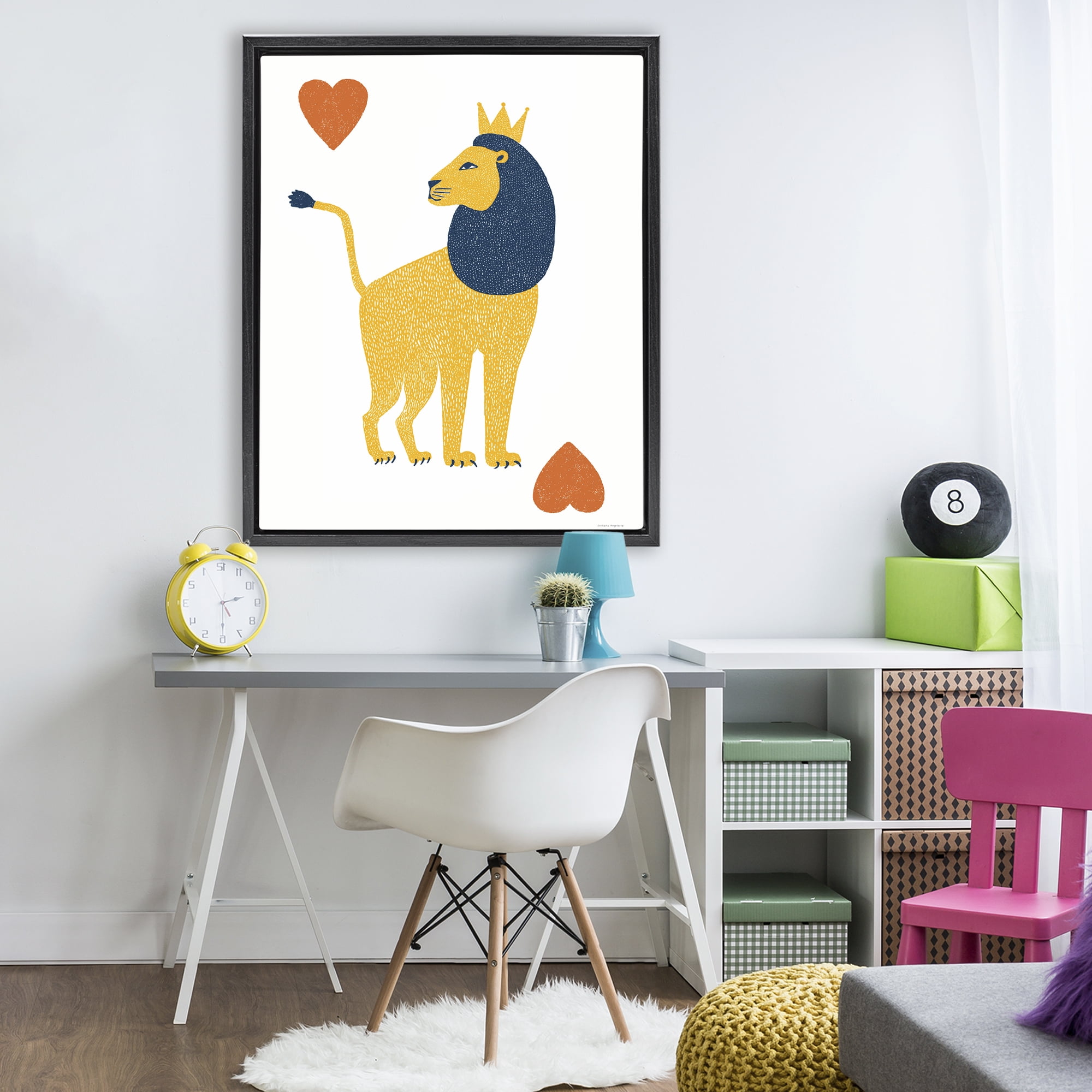 Lion & Hearts Card Black Framed Floater Canvas Wall Art, design by Svetlana Aleynikova