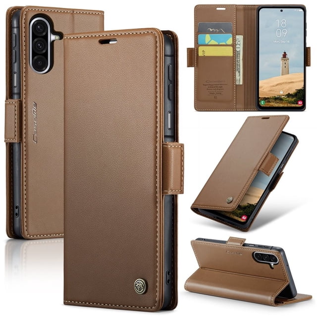 Funda de Cuero CaseMe For Samsung Galaxy A17 Tipo Billetera con Bloqueo RFID, For Samsung Galaxy A17 Funda Tipo Billetera para Mujer Hombres Tarjetero Cierre Magnético Soporte Tipo Kickstand Funda Ti