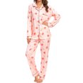 thumbnail image 3 of INSPIRE CHIC Women's Sleepwear Lounge Cute Print Nightwear with Pants Long Sleeve Pajama Sets M Light Pink, 3 of 5