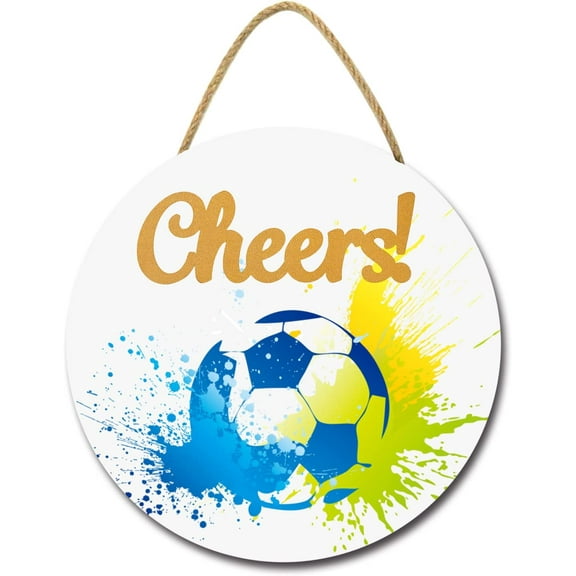 Eveokoki 12" Cheers Soccer Signs for Bar Pub Club Living Room Farmhouse Rustic Round Wooden Hanging Wreaths for Bedroom Wall Decor Housewarming Gift Soccer Lovers Outdoor Indoor