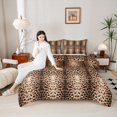 thumbnail image 4 of Manfei Luxury Brown Leopard Print Bedding Comforter Set, Gradient Cheetah Twin Comforter Sets, Animal Theme Bedding Set Reversible 2-Piece, 4 of 8