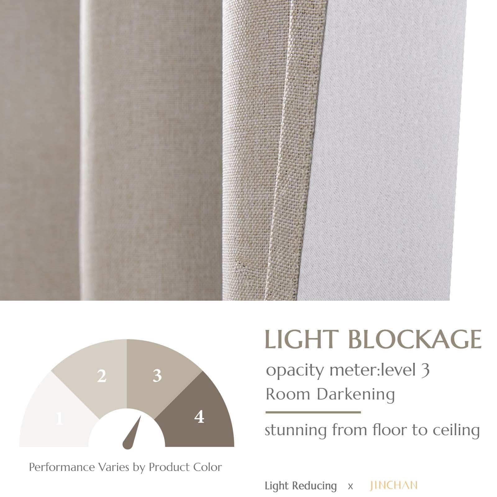 Curtainking Linen Textured Curtain W100 x L96 for Living Room Bedroom Grommet 1 Panel Light Greyish Biege