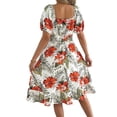 thumbnail image 6 of Women's Off Shoulder Floral Smocked Midi Flowy Long Dresses Dress for Beach Summer White S, 6 of 10