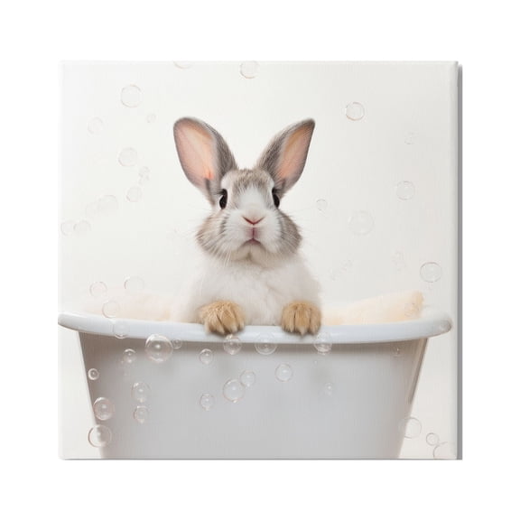 Stupell Industries Rabbit Bubble Bath Animals & Insects Painting Gallery Wrapped Canvas Art Print Wall Art, 36 x 36
