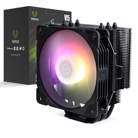 Vetroo V5 CPU Air Cooler w/ 5 Heat Pipes 120mm PWM Processor 150W TDP Fan Intel LGA 1200 115X / AMD Ryzen AM4 Universal Socket w/Addressable RGB Lights Sync