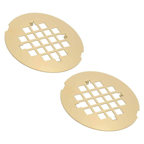 Shower Drain Cover 4-1/4" OD, 2 Pcs 304 Stainless Steel Round Snap-in Shower Drain Strainer Grid Replacement Cover for Bathroom Floor Lawns Landscaped Walkways Patios, Gold
