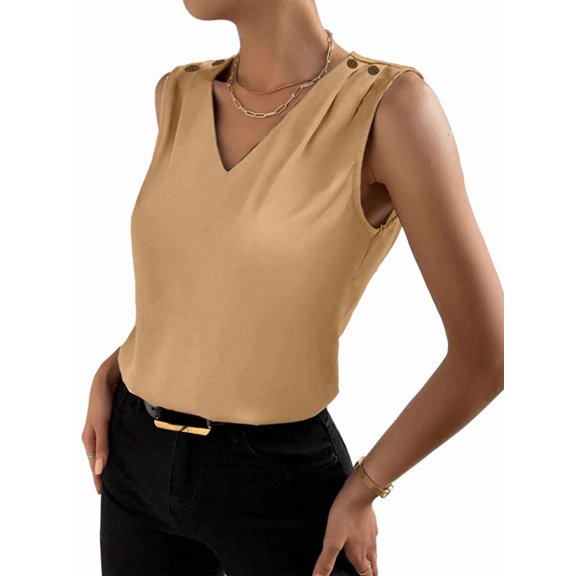 Women Silk Satin Tank Tops V Neck Casual Sleeveless Camisole Blouses Summer Basic Tank Shirt Color S